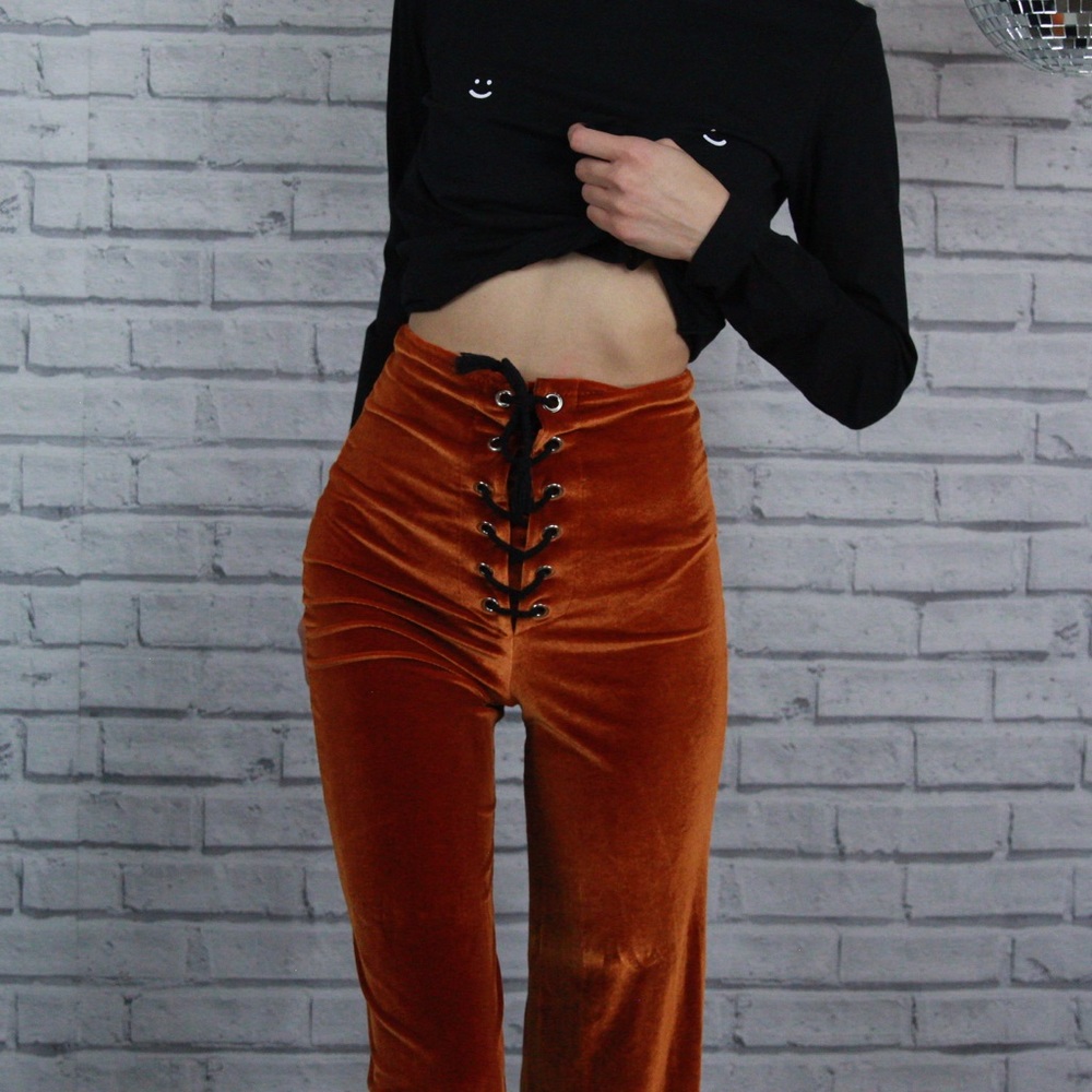 High waisted velvet tie pants